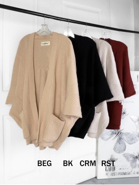 Ribbed Open-Front Knit Cardigan W/ Pockets